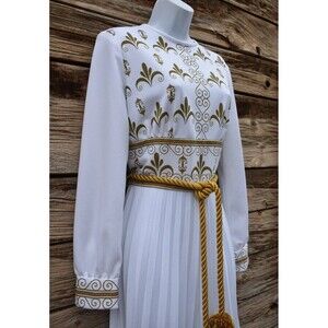 Rare Vintage 1970s Shaheen White and Gold Palazzo Jumpsuit with Gold Belt